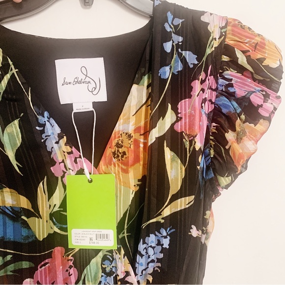 NWT Sam Edelman V-Neck Floral Midi Dress in Black/Multi - Picture 9 of 10